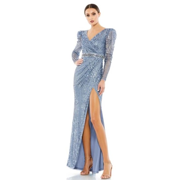 *FLAW* NWT Mac Duggal Open Slit Sequin Dress - size 8 - Picture 1 of 11